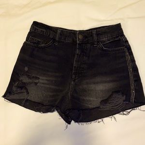 ZARA Jeweled-detailed, Distressed, Black Demin Shorts